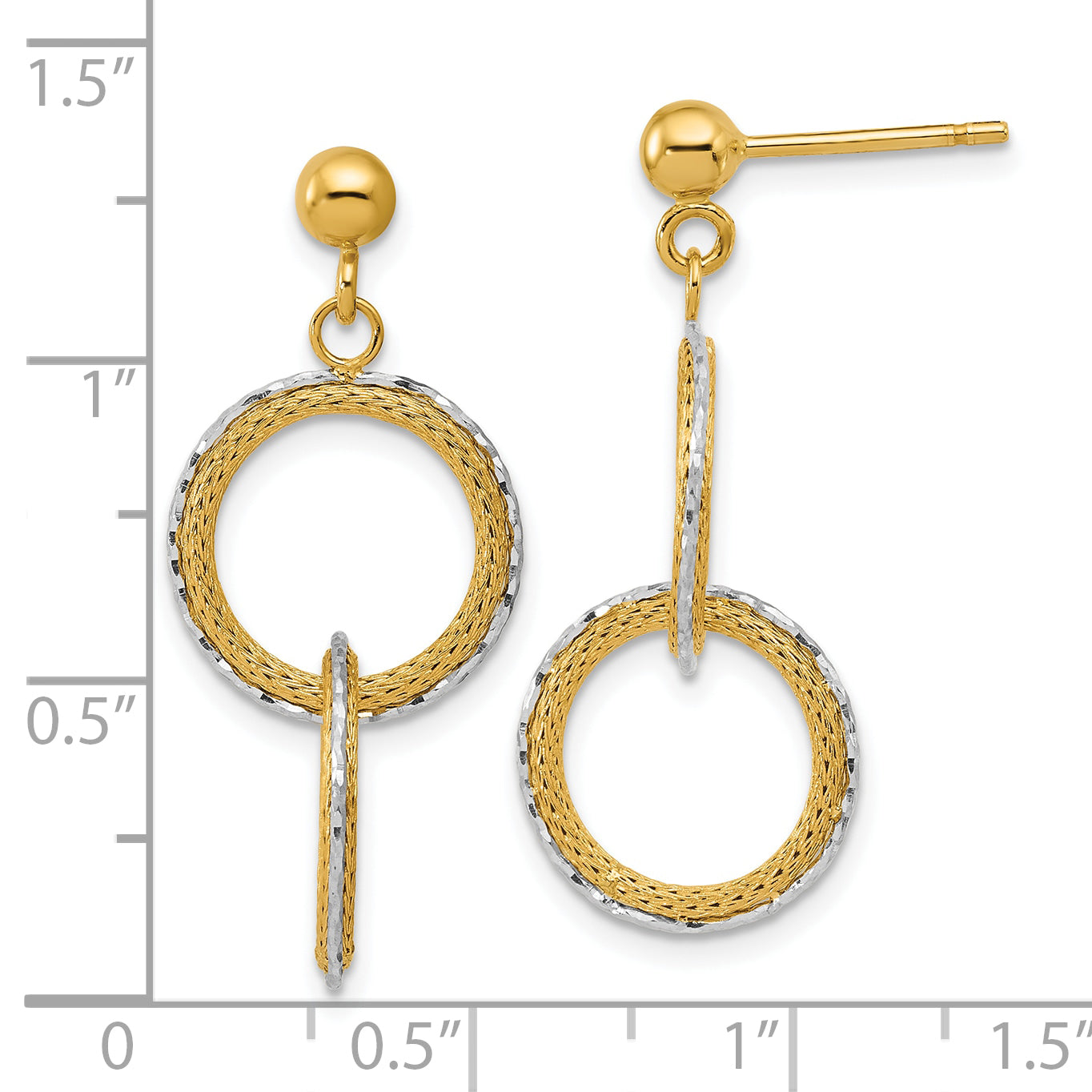 14KTT Polished Brushed D/C Circles Post Dangle Earrings