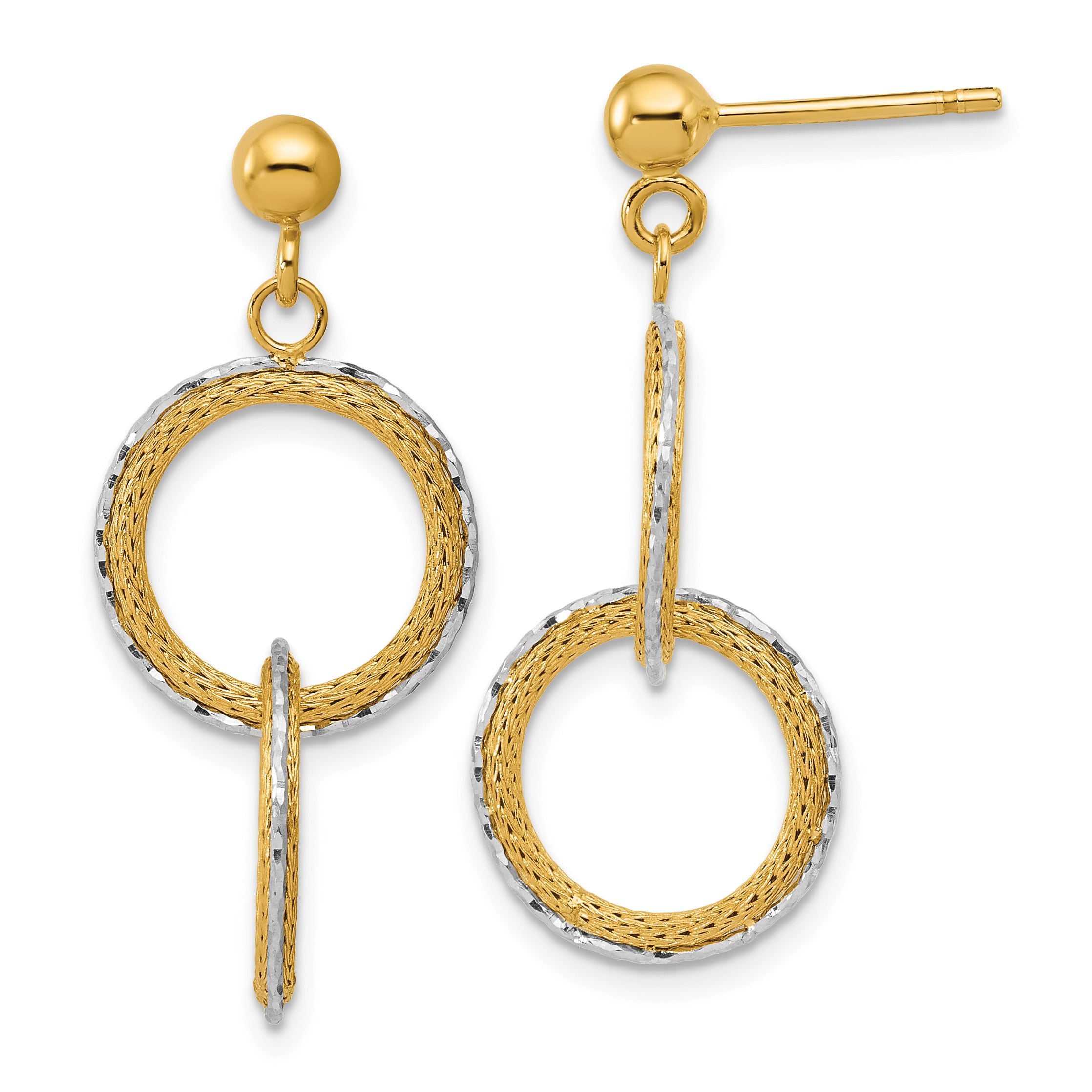 14KTT Polished Brushed D/C Circles Post Dangle Earrings Main image