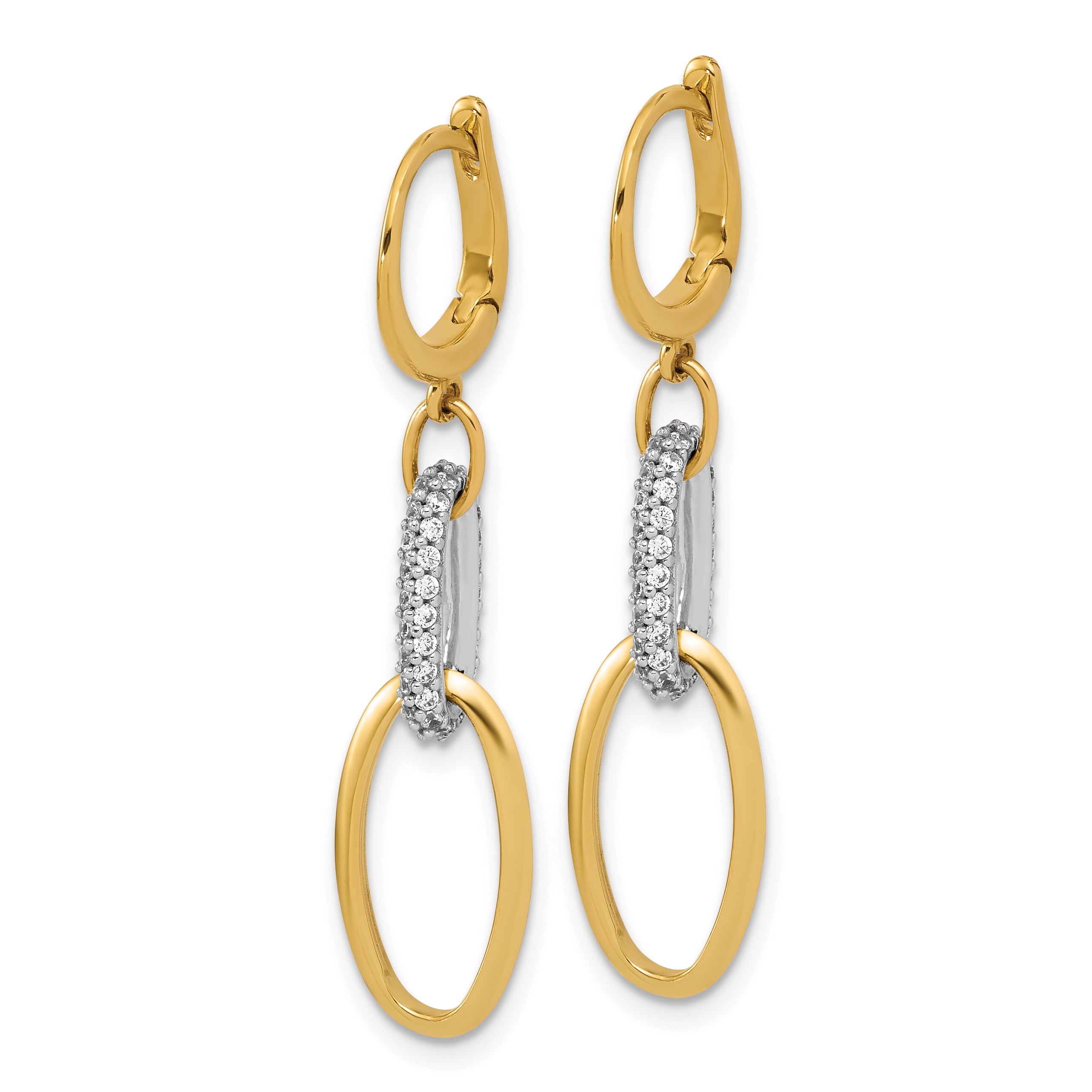 14K Two-tone Polished CZ Ovals Leverback Dangle Earrings Secondary image