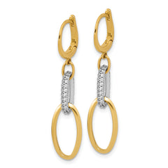 14K Two-tone Polished CZ Ovals Leverback Dangle Earrings