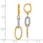 14K Two-tone Polished CZ Ovals Leverback Dangle Earrings