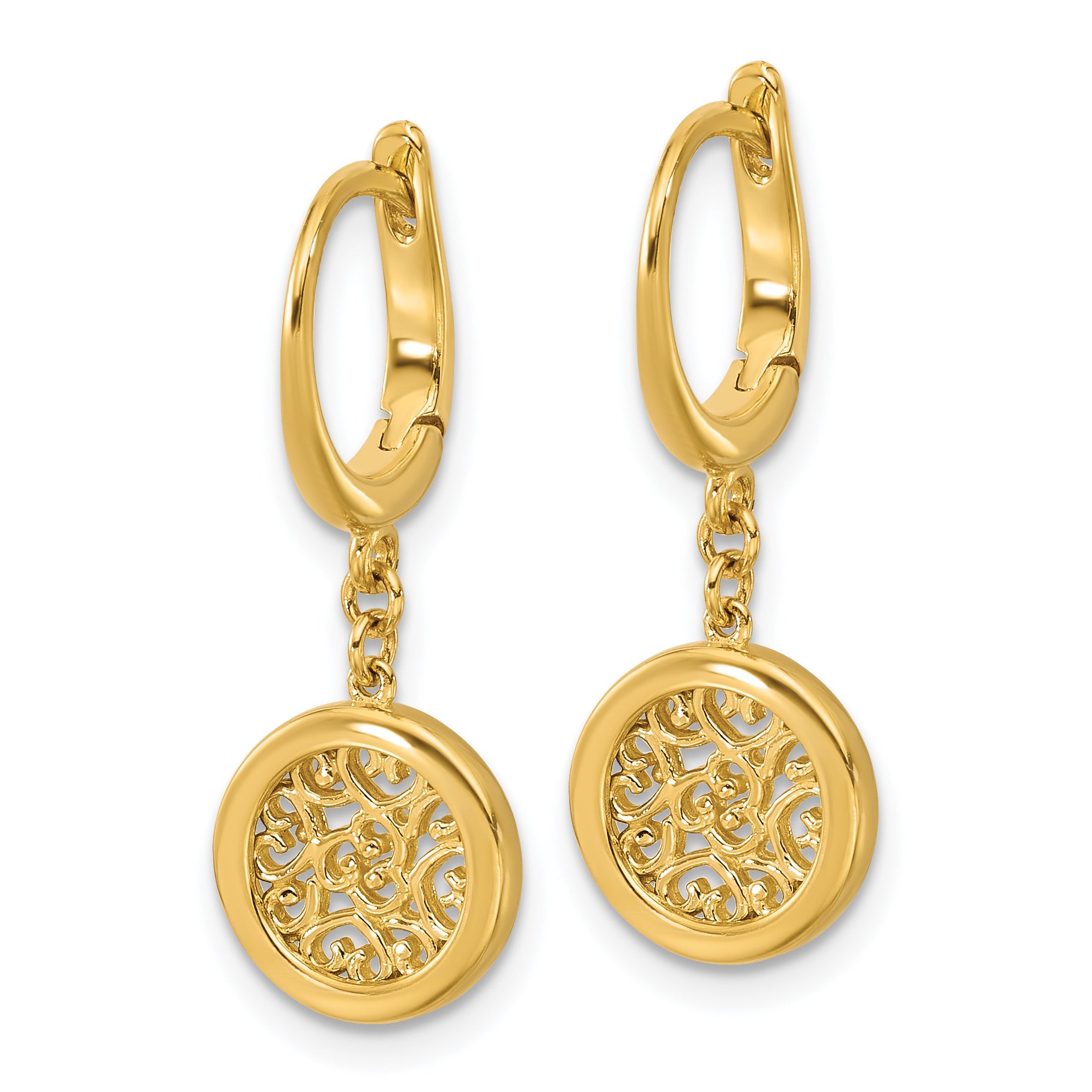 14K Polished Fancy Filigree Circle Leverback Dangle Earrings Secondary image