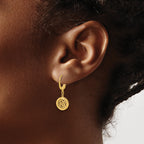 14K Polished Fancy Filigree Circle Leverback Dangle Earrings