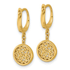 14K Polished Fancy Filigree Circle Leverback Dangle Earrings