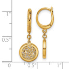 14K Polished Fancy Filigree Circle Leverback Dangle Earrings