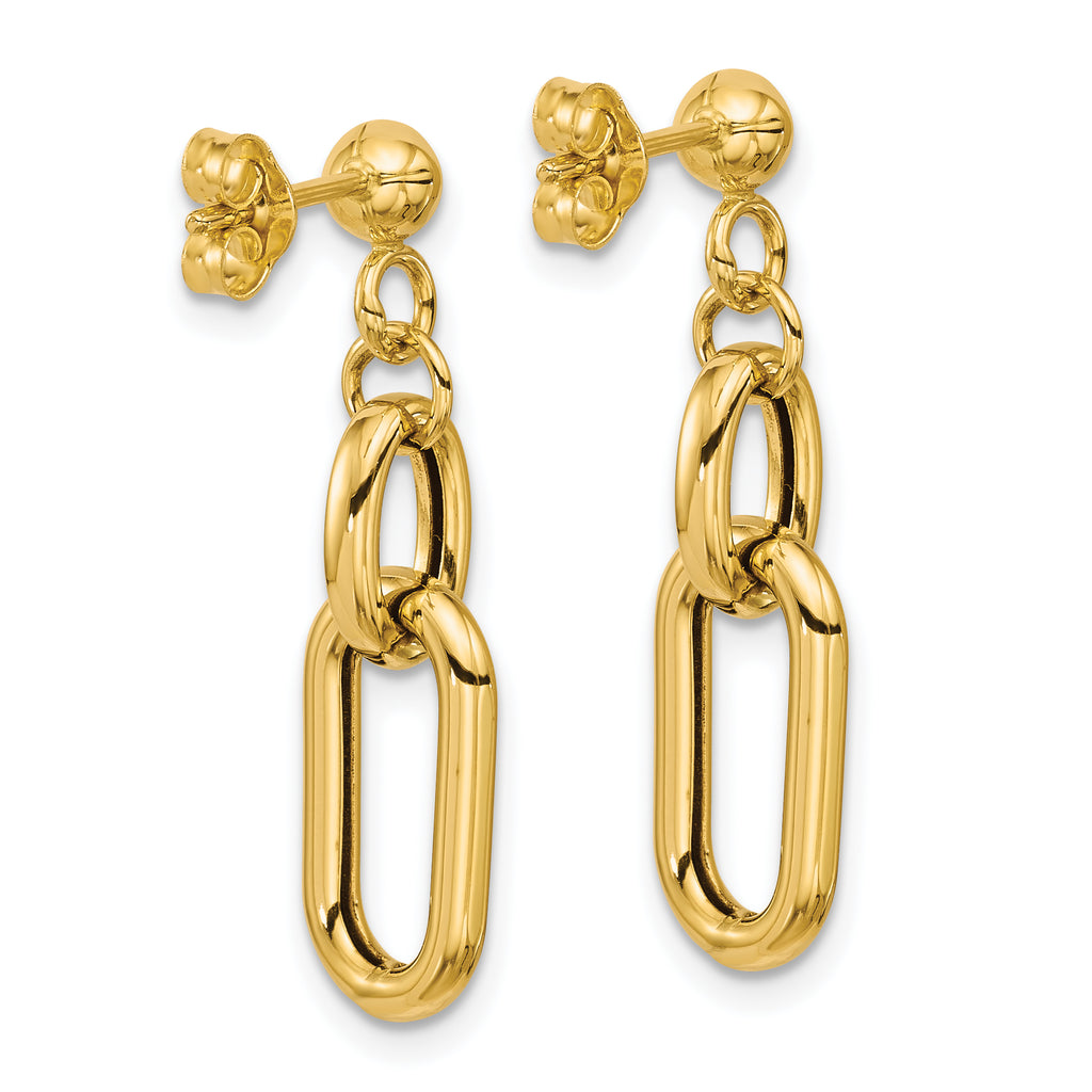 14K Polished Fancy Link Post Dangle Earrings