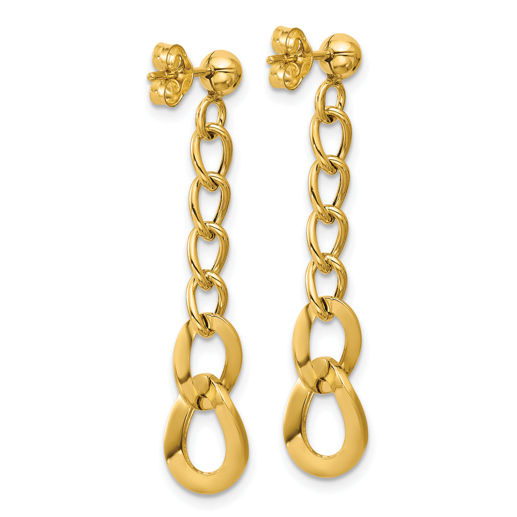 14K Polished Fancy Curb Link Post Dangle Earrings