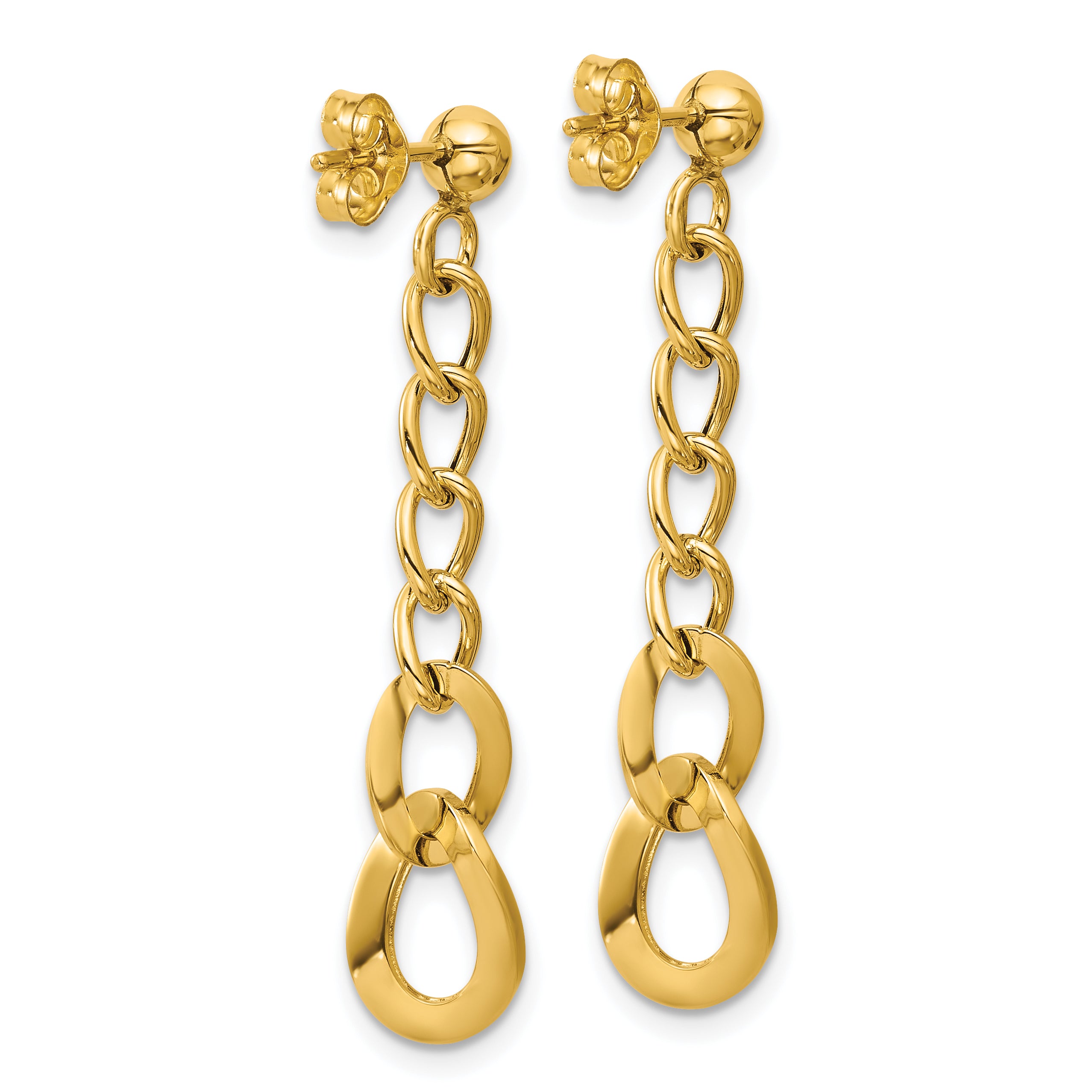 14K Polished Fancy Curb Link Post Dangle Earrings