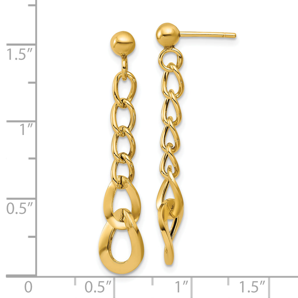 14K Polished Fancy Curb Link Post Dangle Earrings