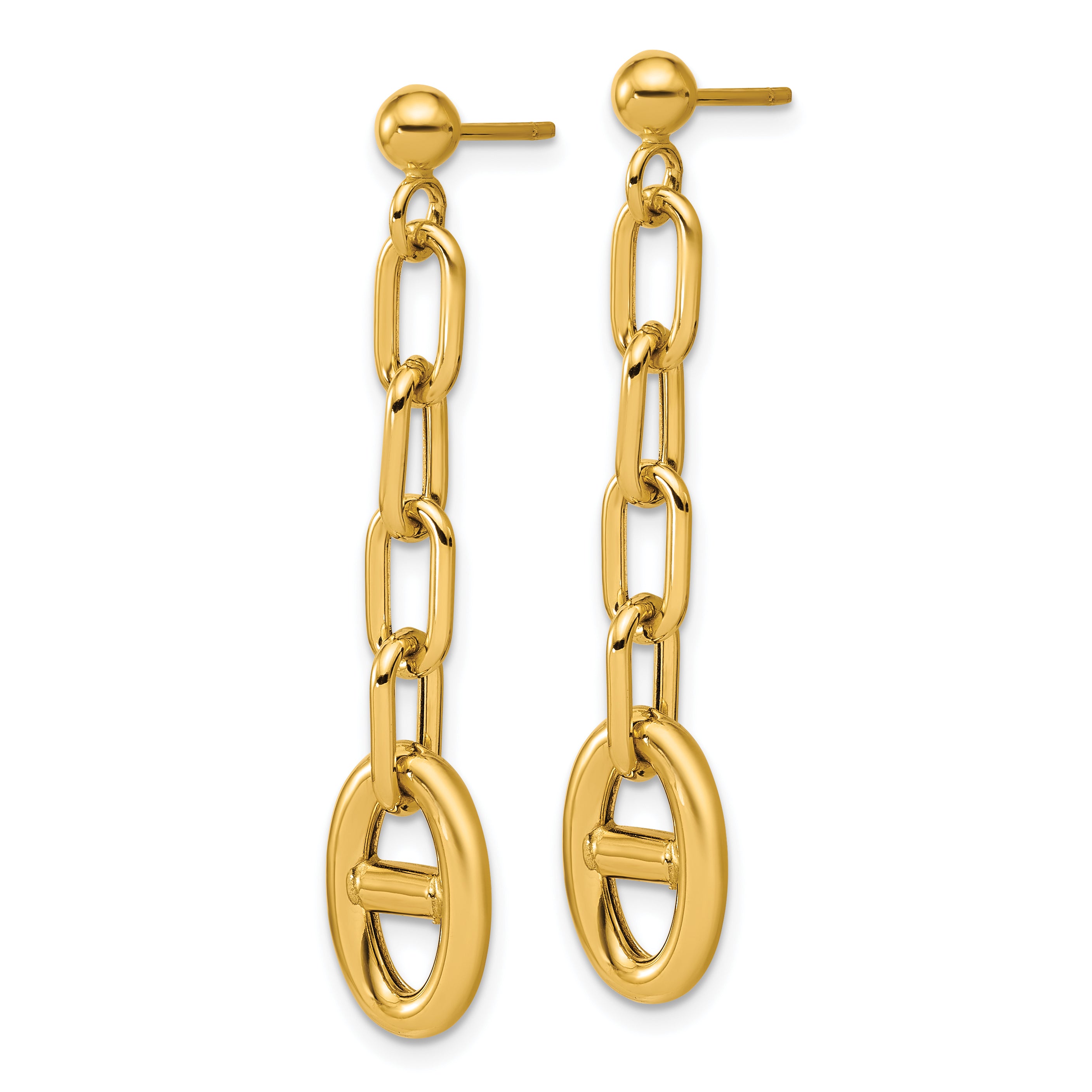 14K Polished Anchor Link Post Dangle Earrings