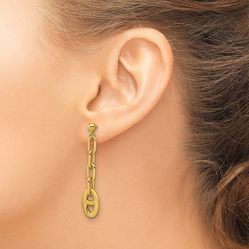 14K Polished Anchor Link Post Dangle Earrings