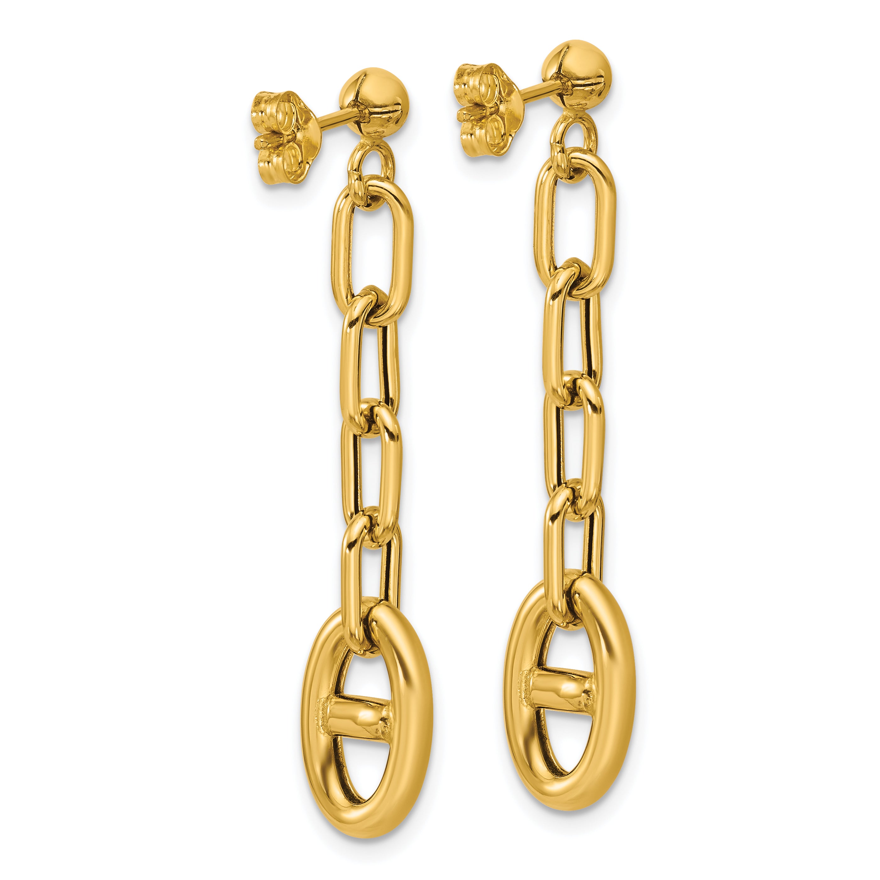 14K Polished Anchor Link Post Dangle Earrings