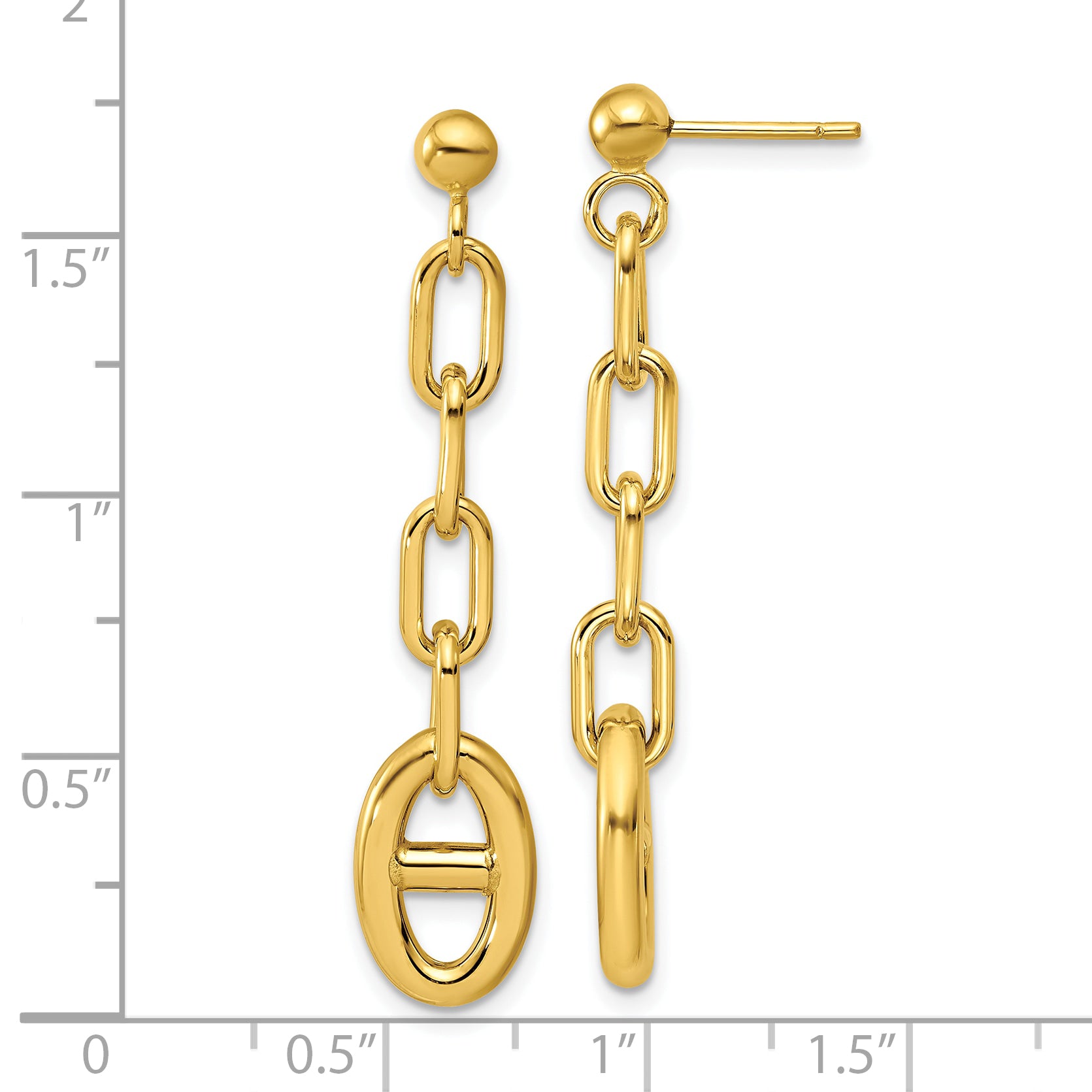 14K Polished Anchor Link Post Dangle Earrings