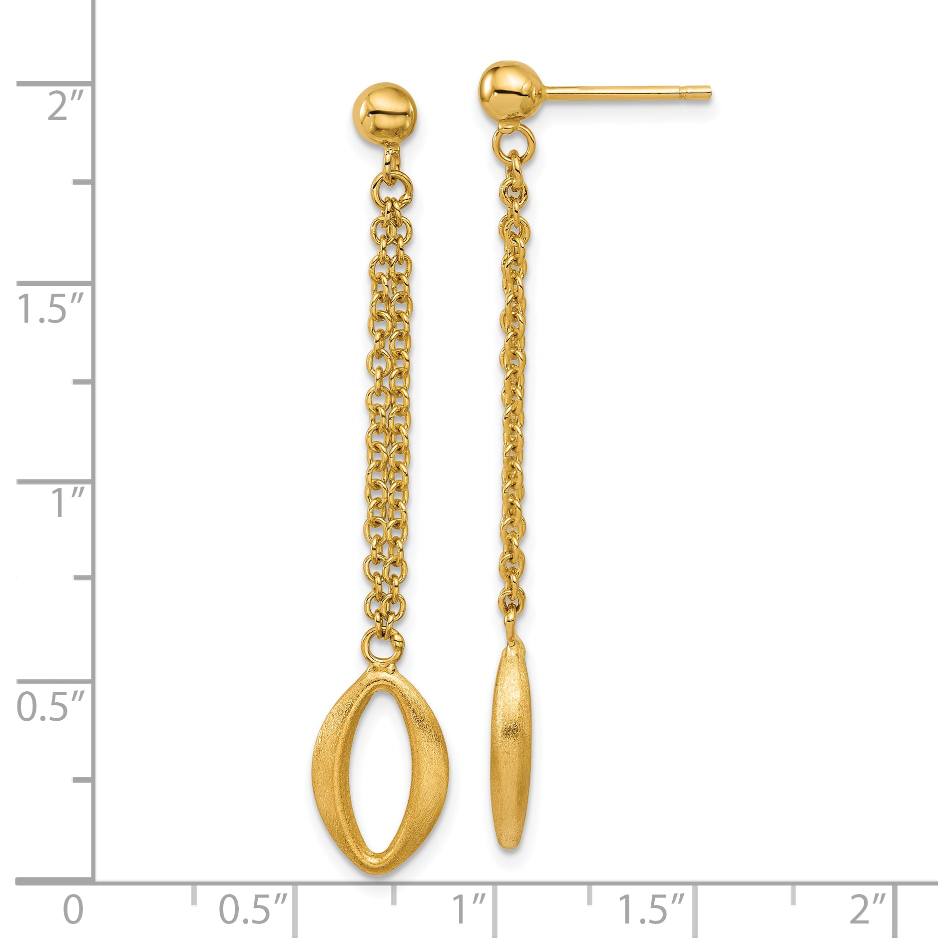 14K Polished and Brushed Navette Link Post Dangle Earrings