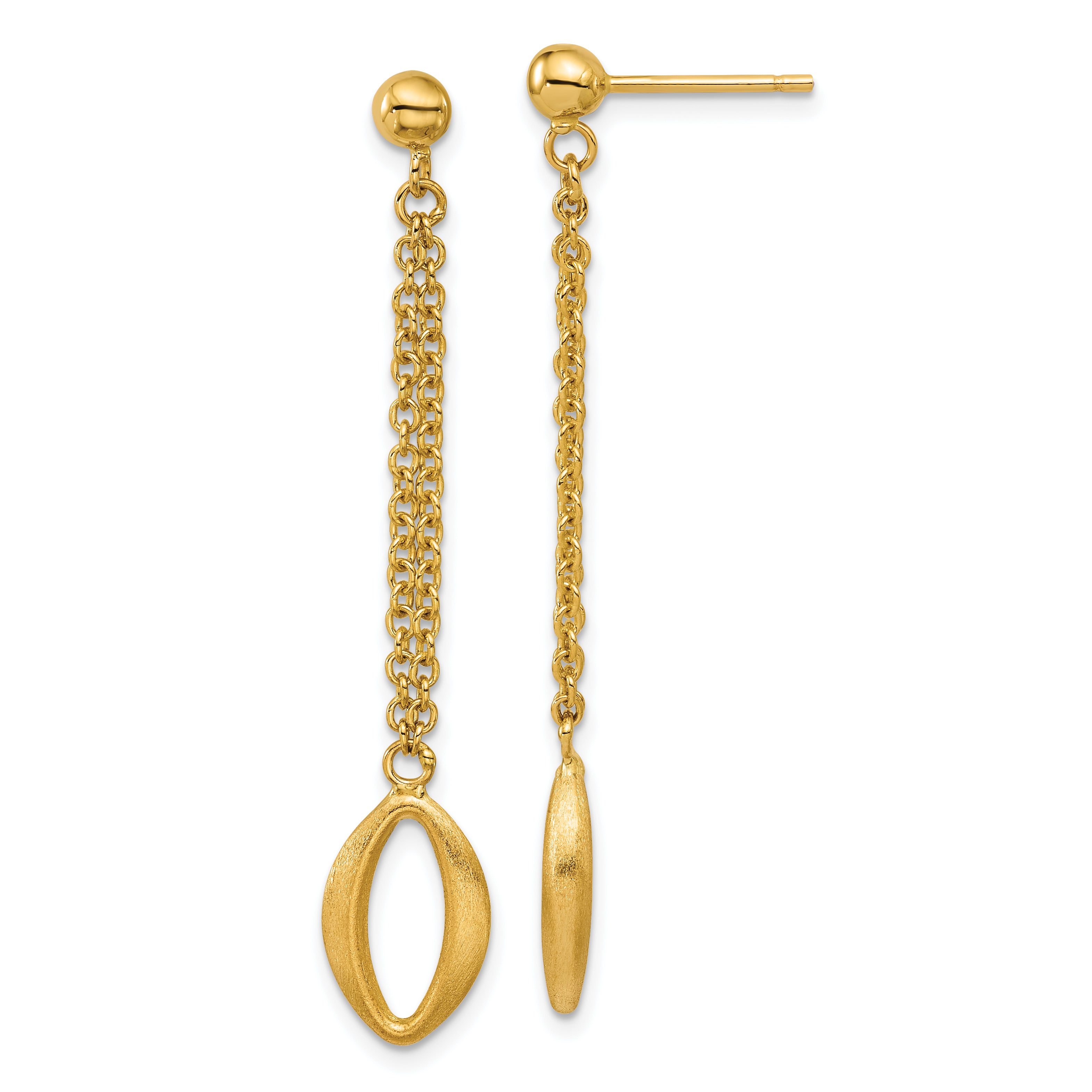 14K Polished and Brushed Navette Link Post Dangle Earrings Main image