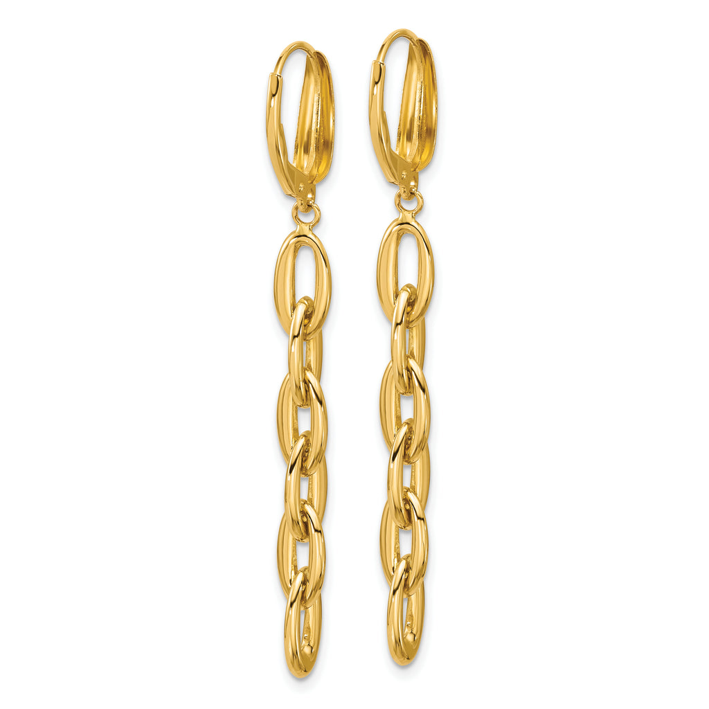 14K Polished Fancy Oval Link Leverback Dangle Earrings