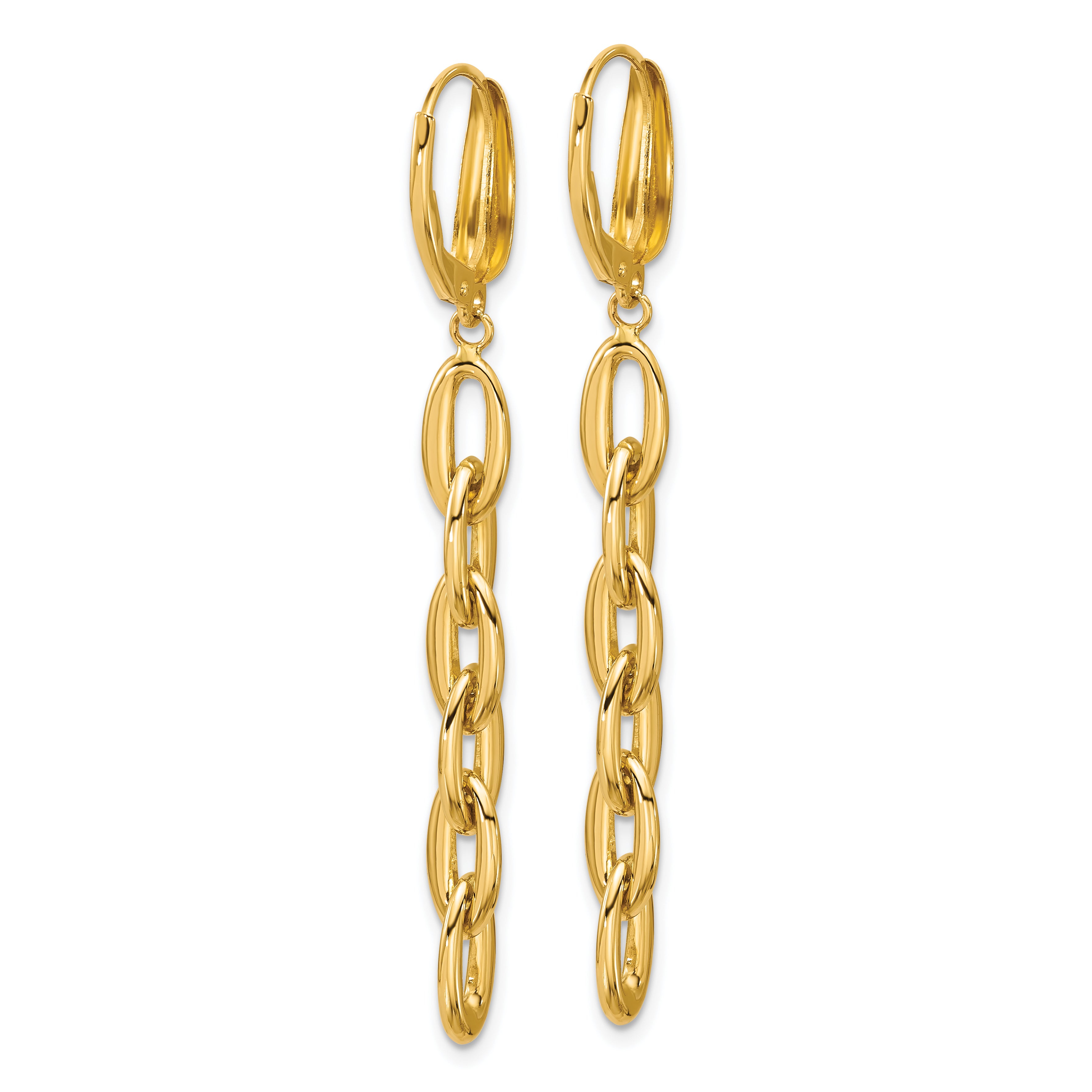 14K Polished Fancy Oval Link Leverback Dangle Earrings