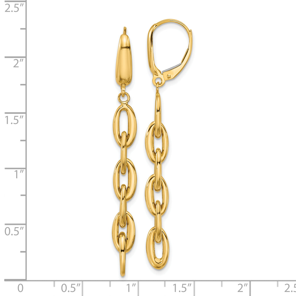 14K Polished Fancy Oval Link Leverback Dangle Earrings