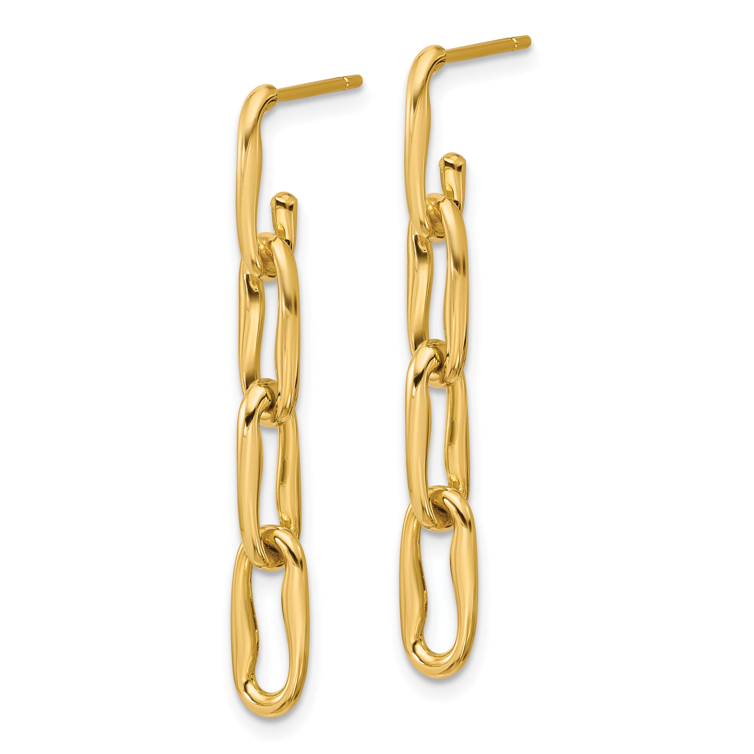 14K Polished Wavy Elongated Oval Link Post Dangle Earrings Secondary image