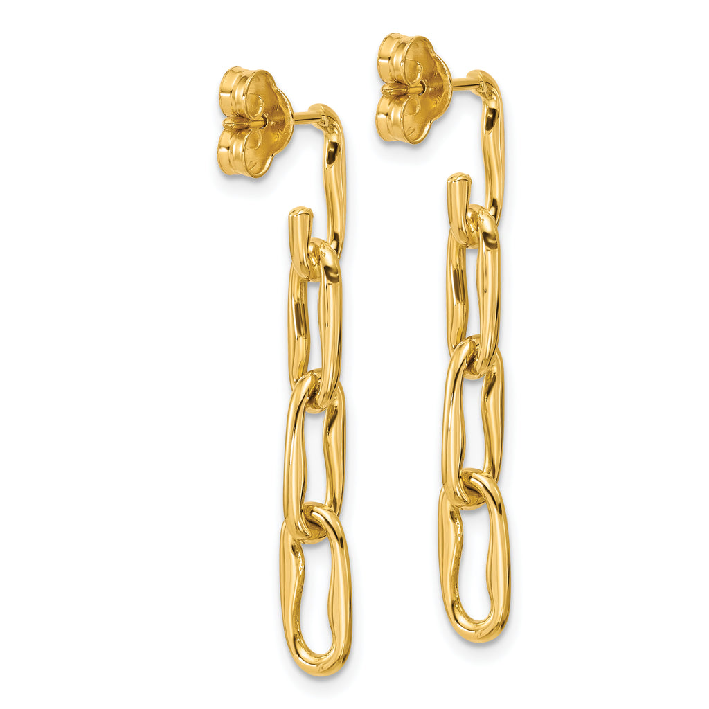 14K Polished Wavy Elongated Oval Link Post Dangle Earrings