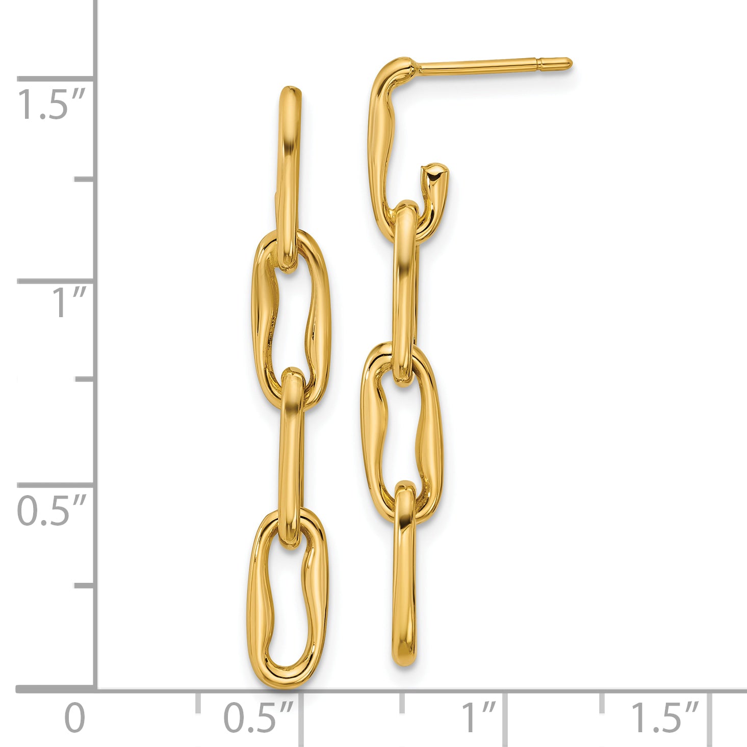 14K Polished Wavy Elongated Oval Link Post Dangle Earrings