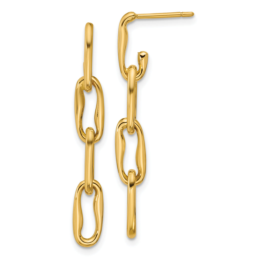 14K Polished Wavy Elongated Oval Link Post Dangle Earrings