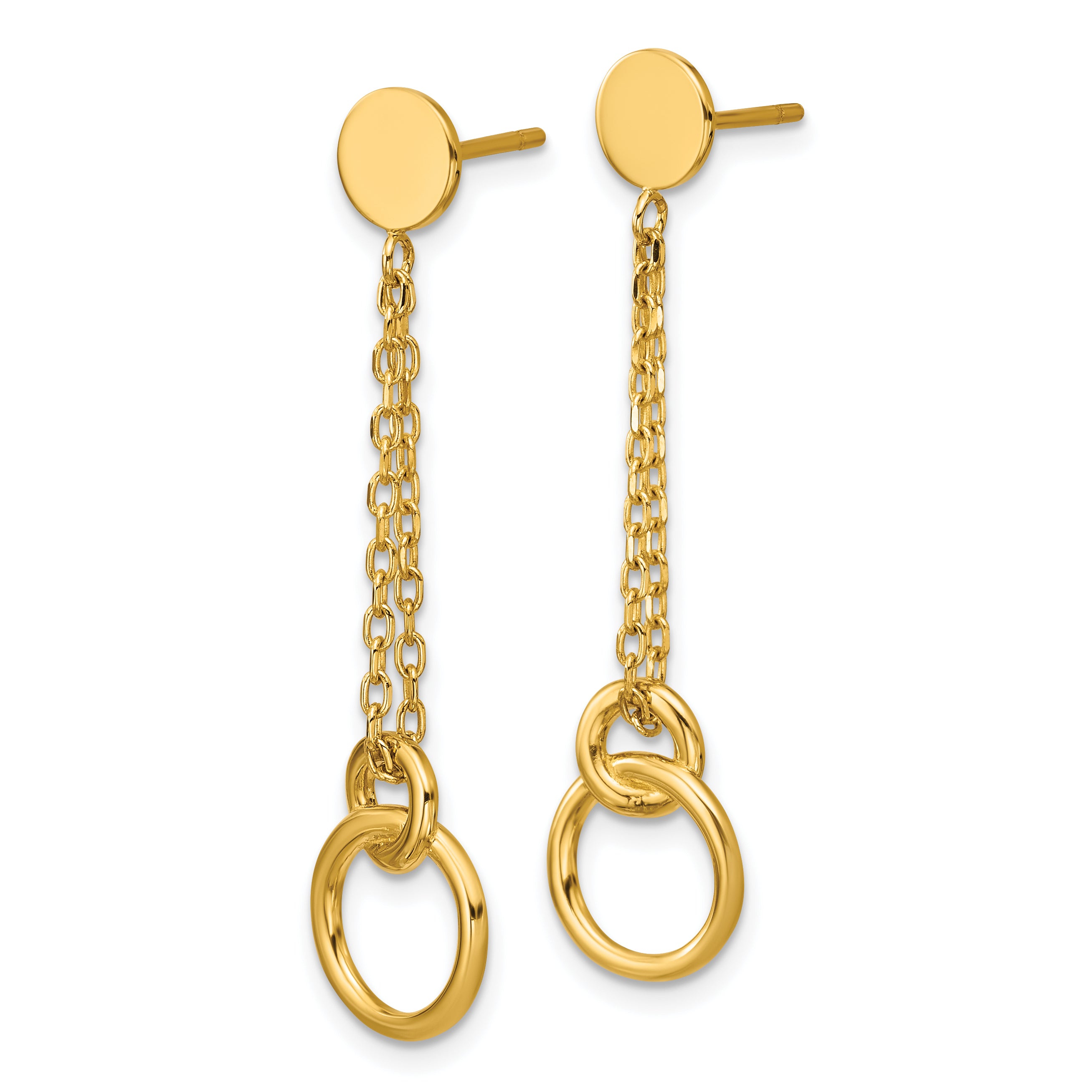 14K Polished 2-Strand Double Circle Post Dangle Earrings
