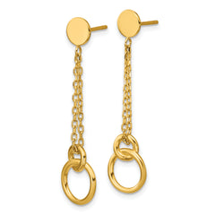 14K Polished 2-Strand Double Circle Post Dangle Earrings