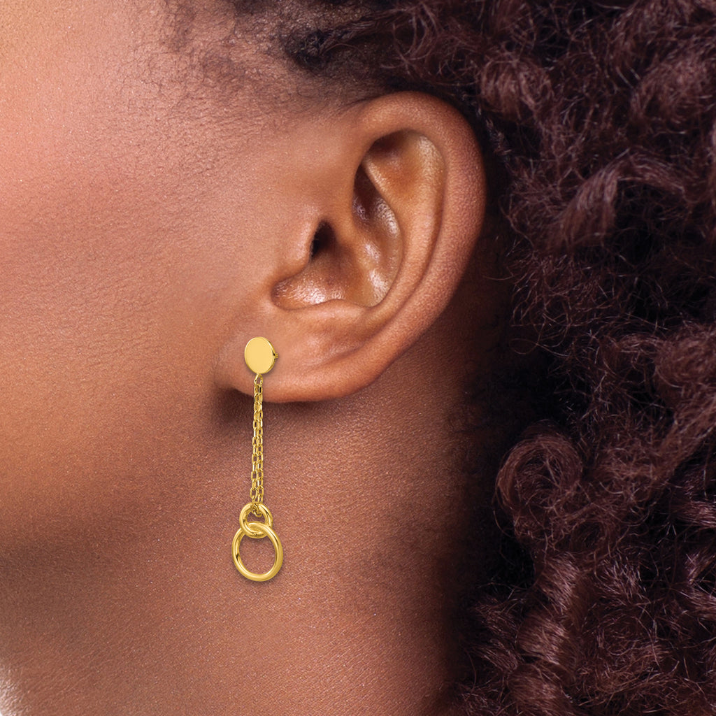 14K Polished 2-Strand Double Circle Post Dangle Earrings