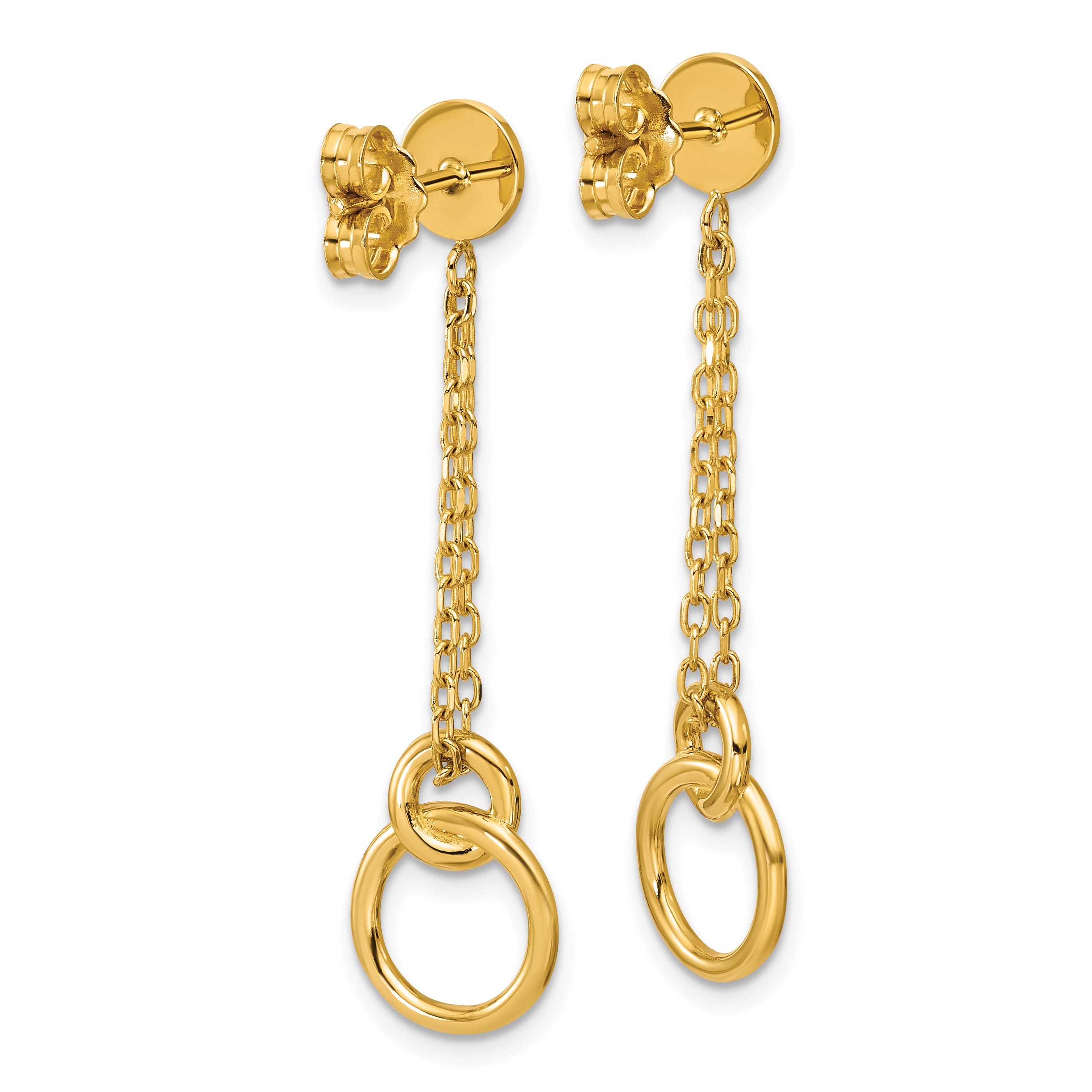 14K Polished 2-Strand Double Circle Post Dangle Earrings