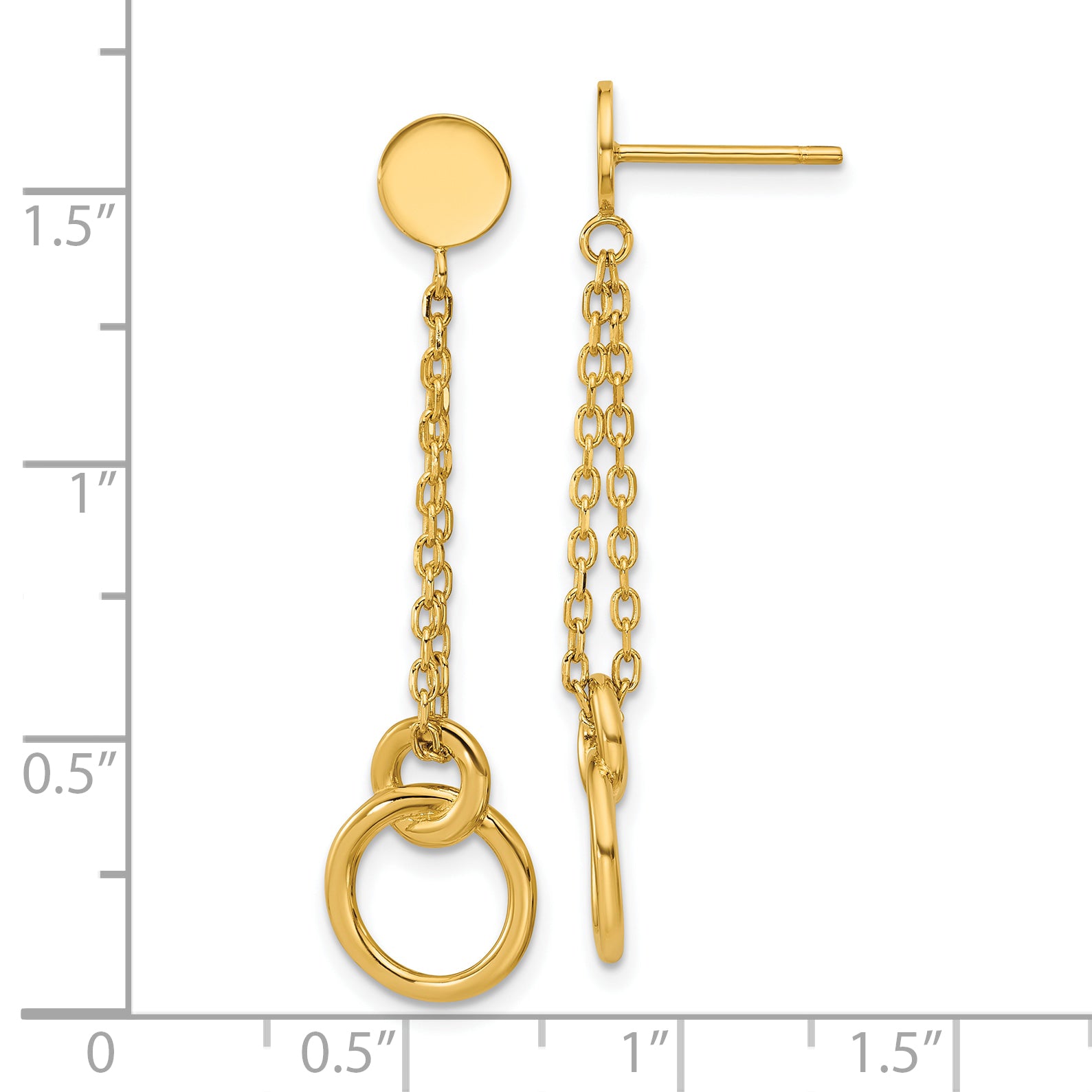 14K Polished 2-Strand Double Circle Post Dangle Earrings