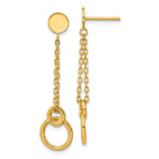 14K Polished 2-Strand Double Circle Post Dangle Earrings