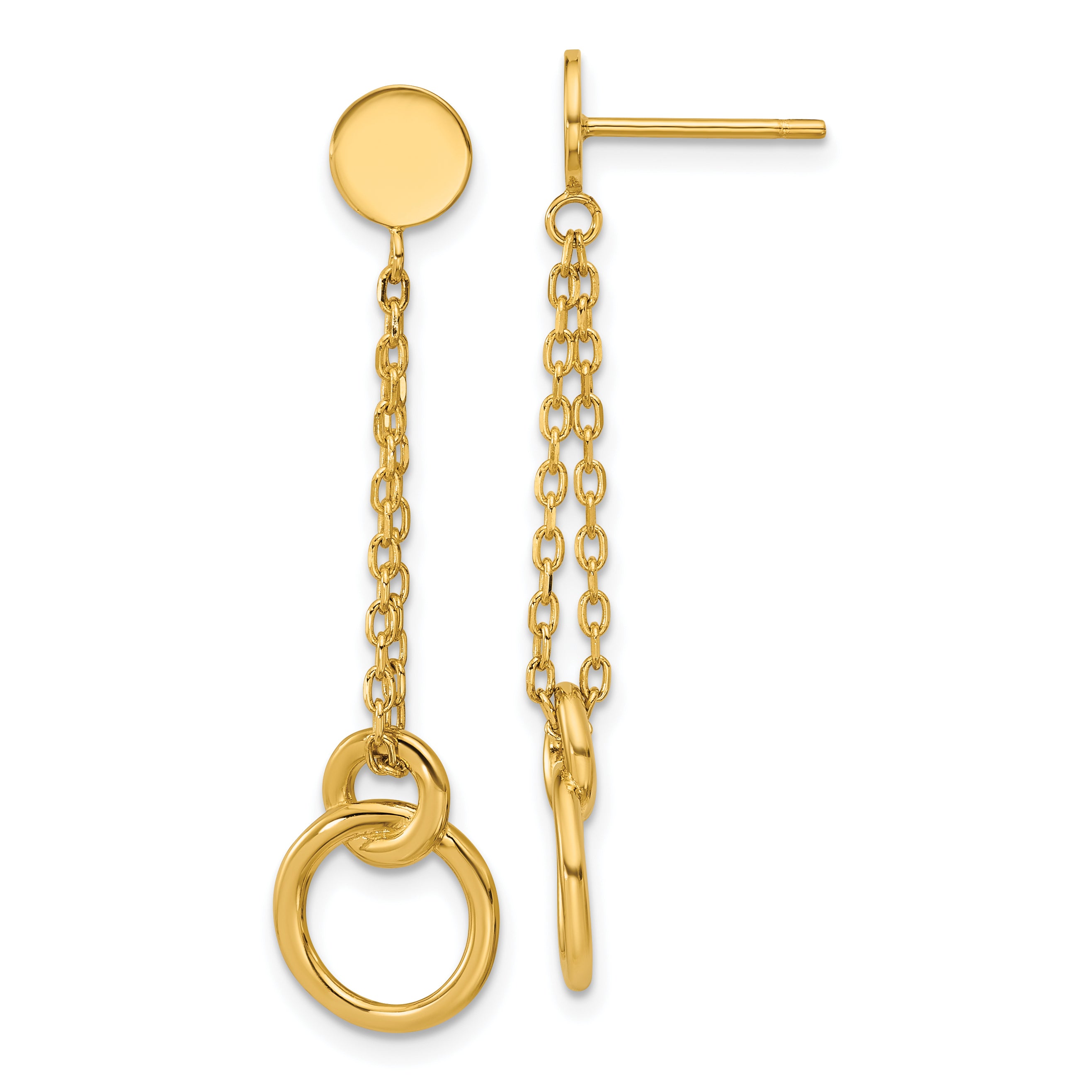 14K Polished 2-Strand Double Circle Post Dangle Earrings