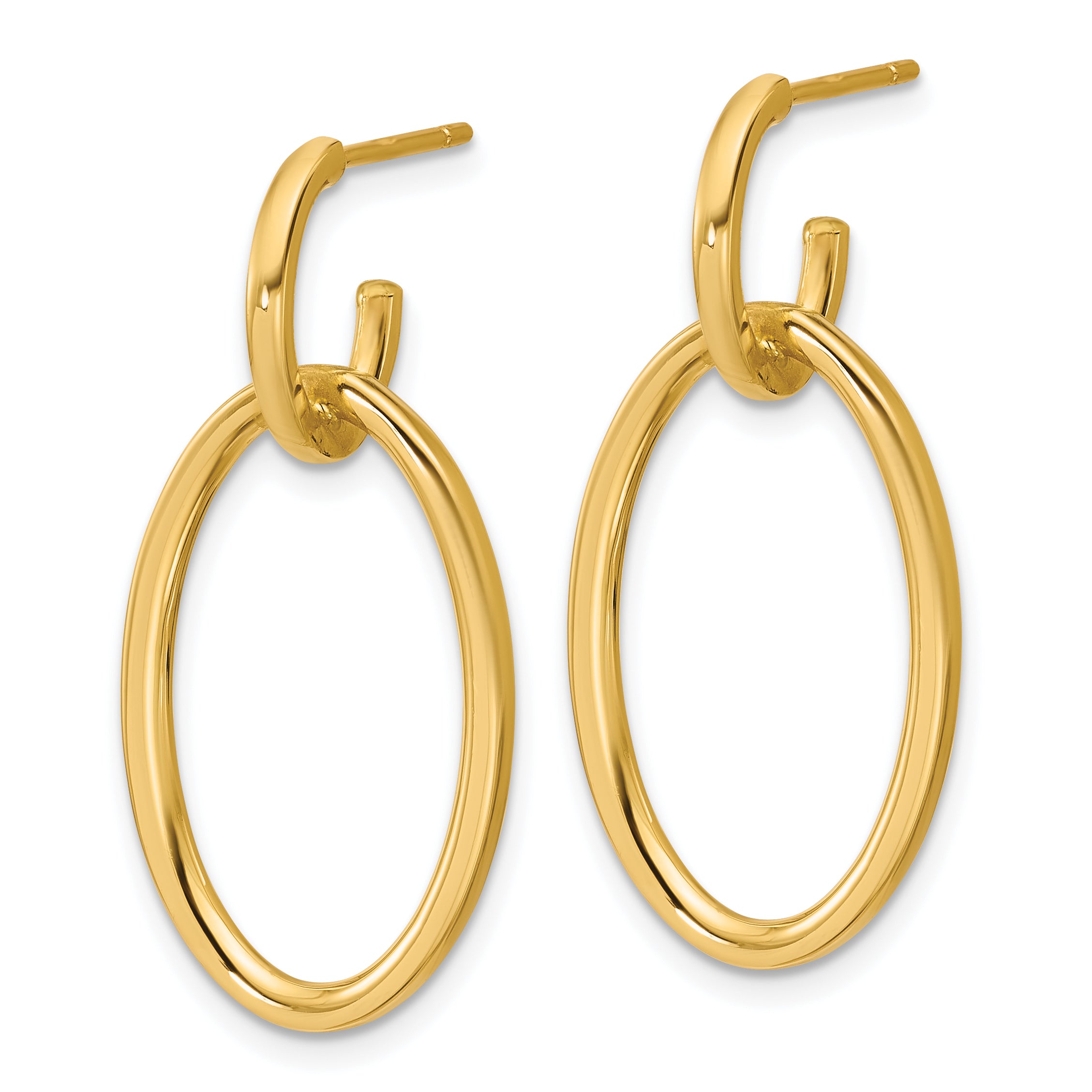 14K Polished Fancy Oval Link Post Dangle Earrings Secondary image
