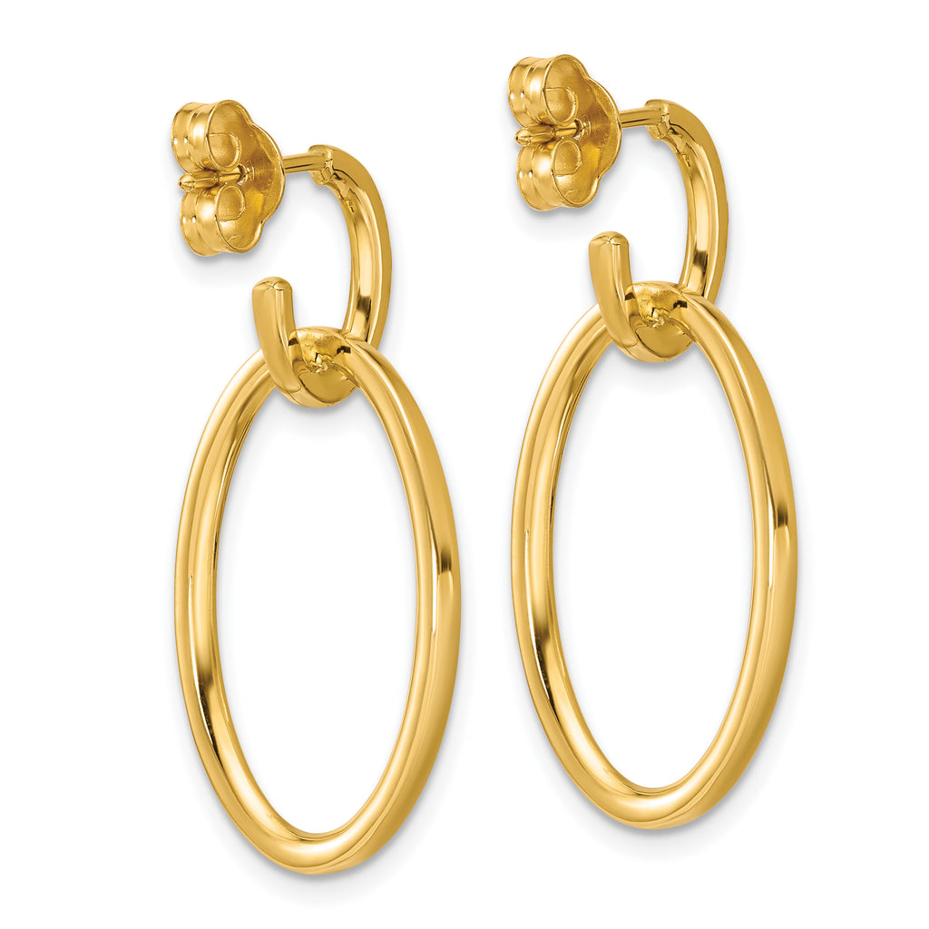 14K Polished Fancy Oval Link Post Dangle Earrings