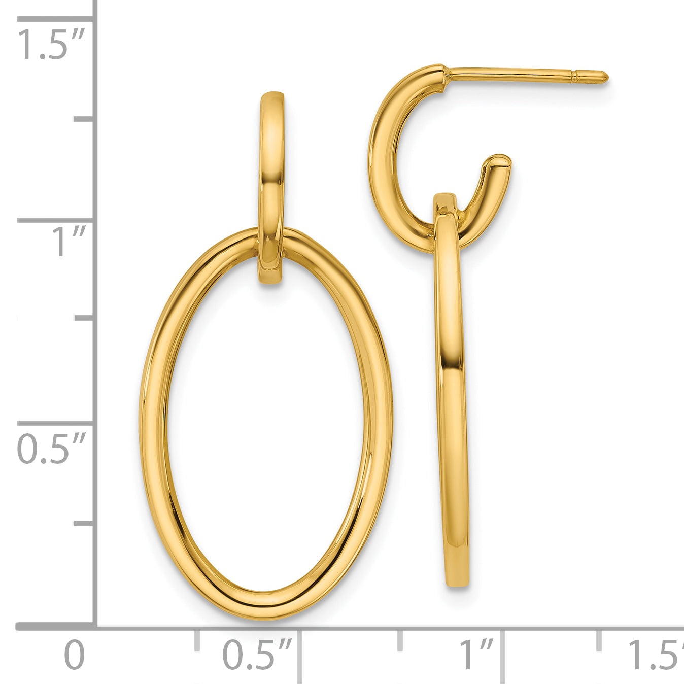 14K Polished Fancy Oval Link Post Dangle Earrings