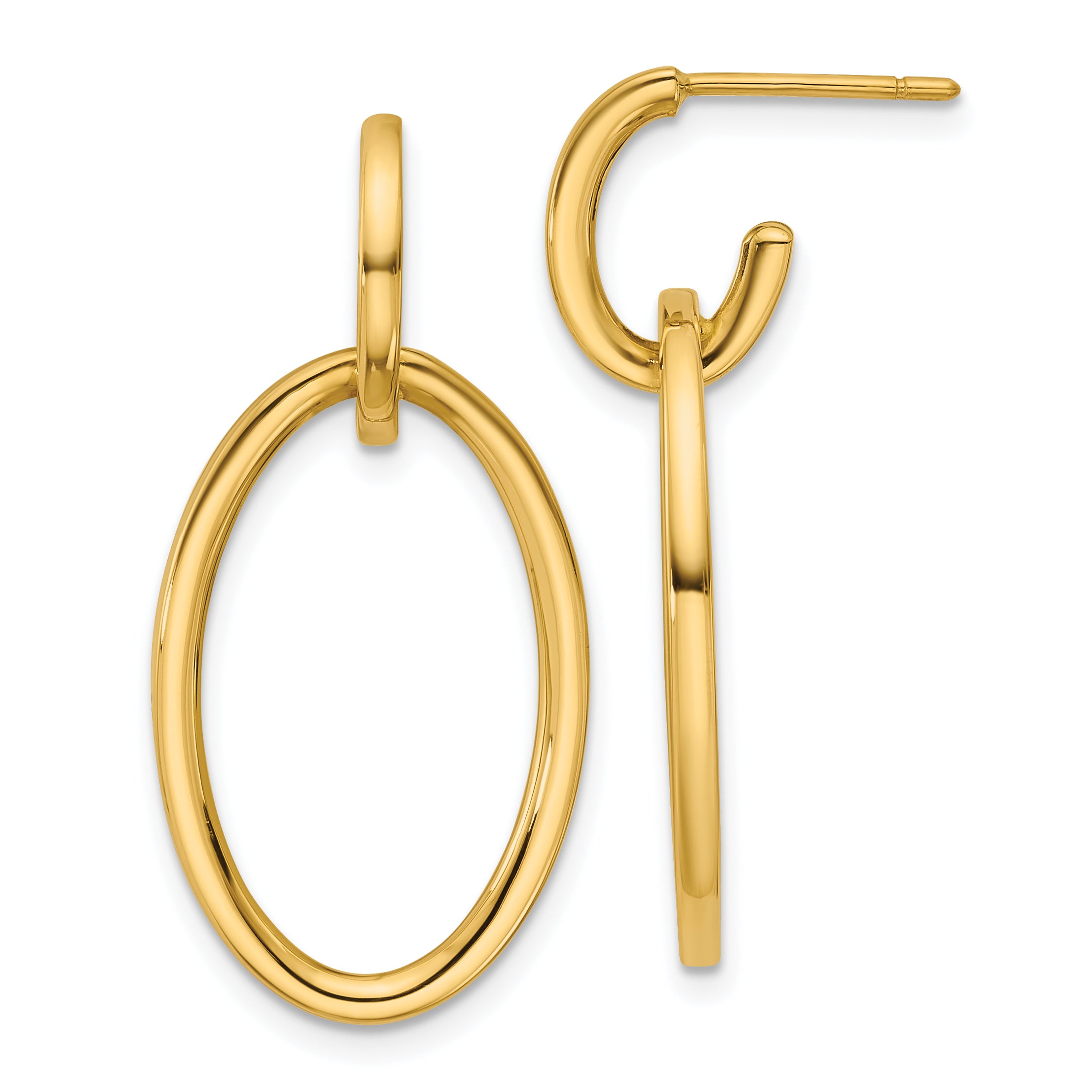 14K Polished Fancy Oval Link Post Dangle Earrings Main image
