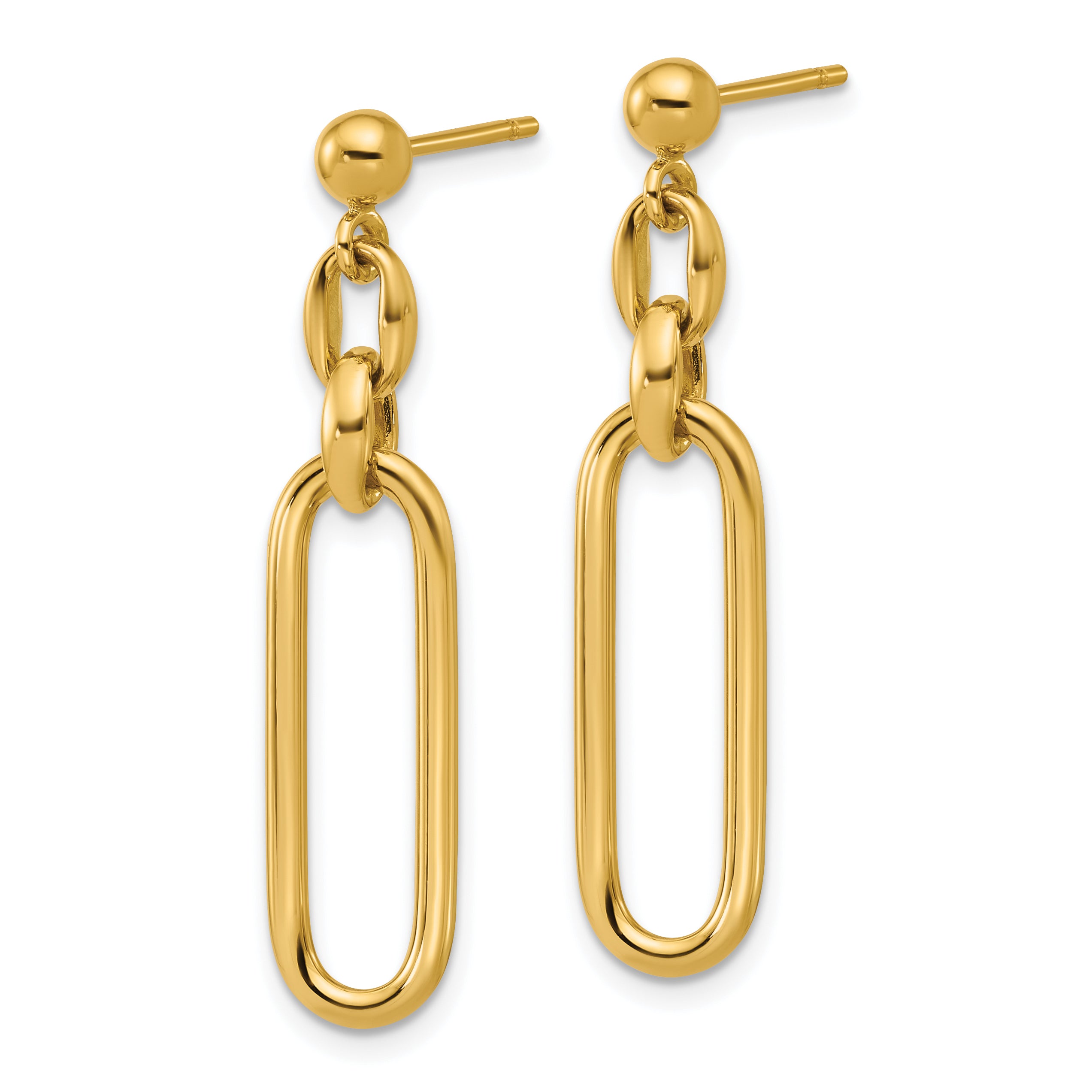 14K Polished Fancy Elongated Oval Link Post Dangle Earrings Secondary image