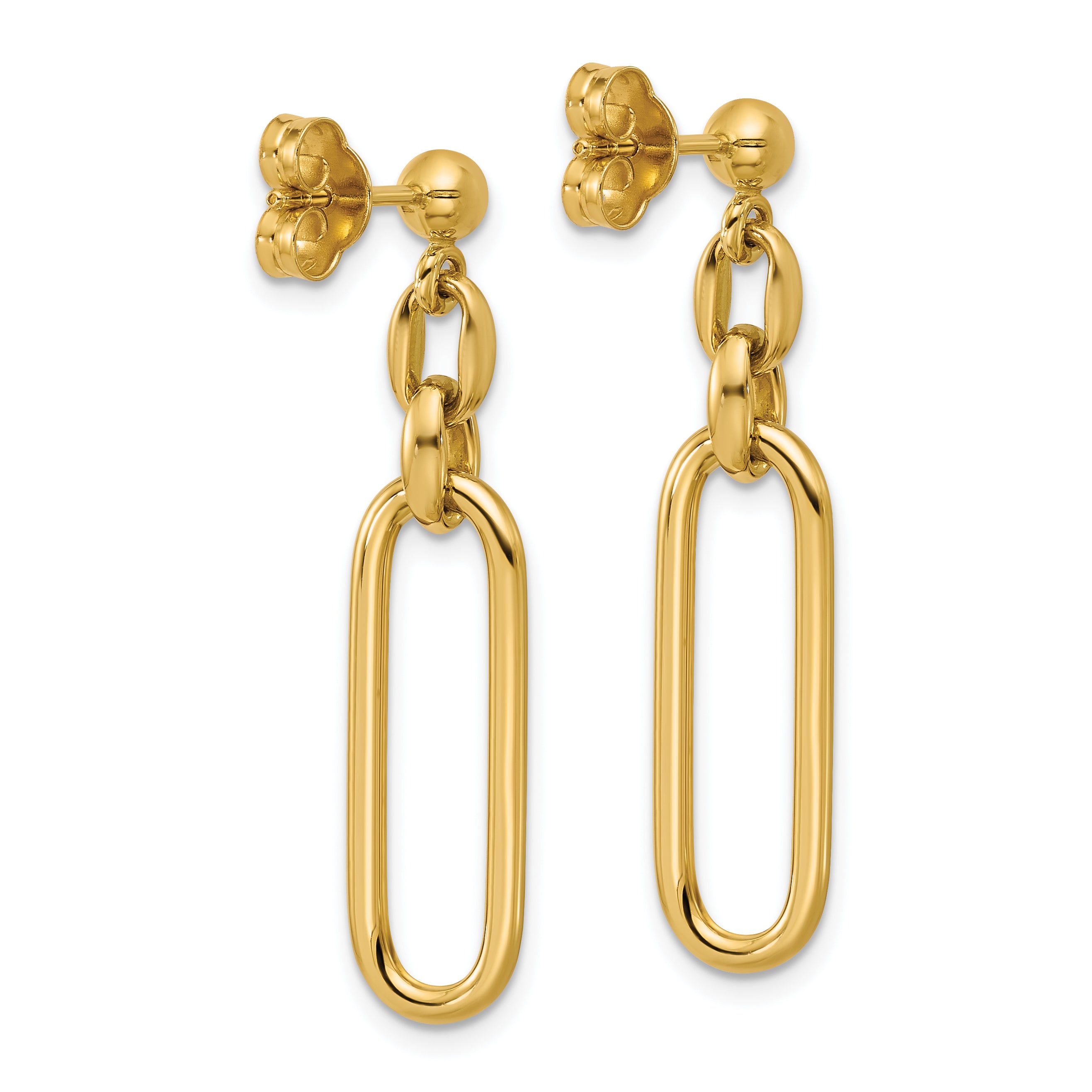 14K Polished Fancy Elongated Oval Link Post Dangle Earrings