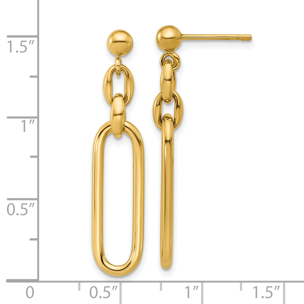 14K Polished Fancy Elongated Oval Link Post Dangle Earrings