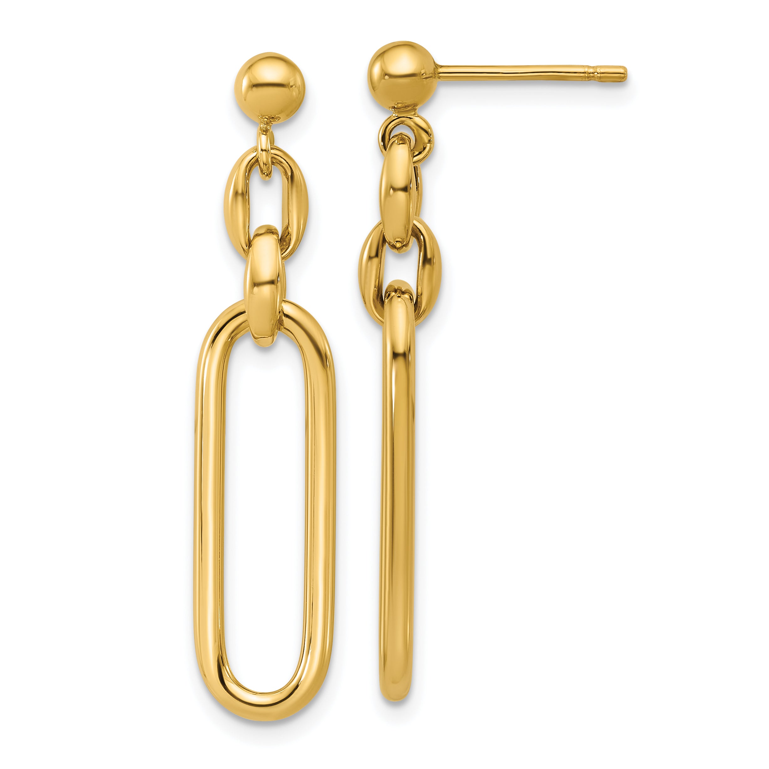 14K Polished Fancy Elongated Oval Link Post Dangle Earrings Main image