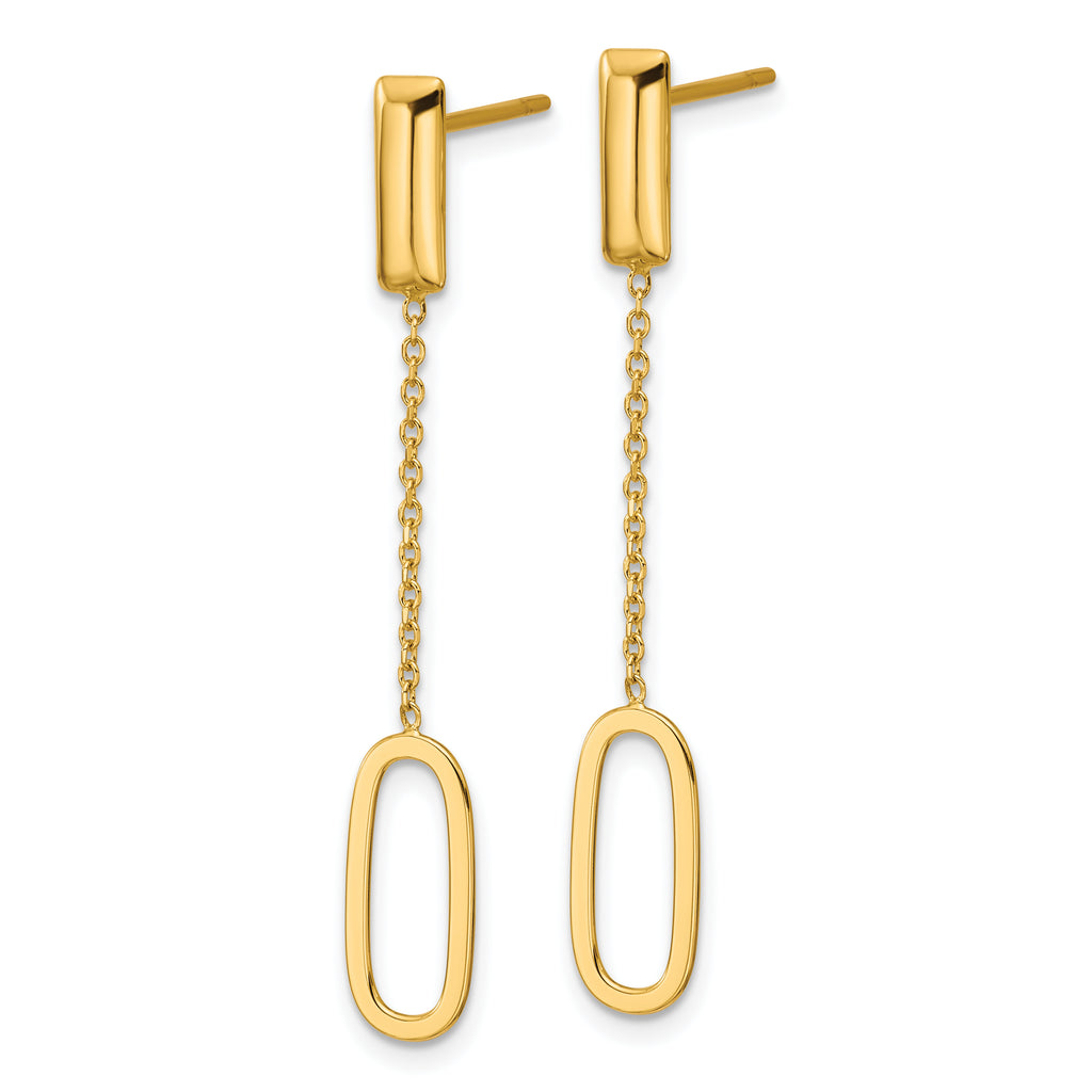 14K Polished Elongated Oval and Bar Post Dangle Earrings