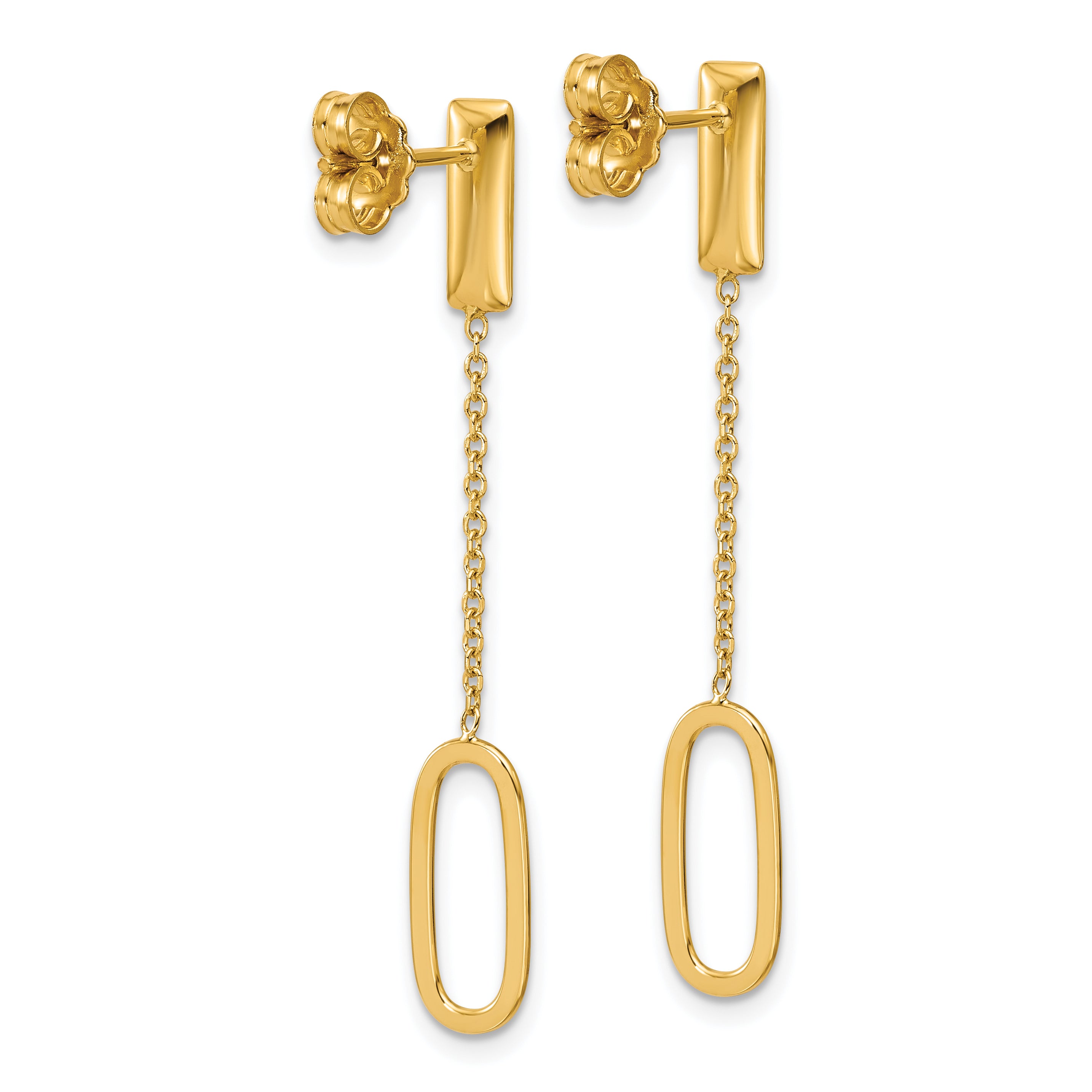 14K Polished Elongated Oval and Bar Post Dangle Earrings