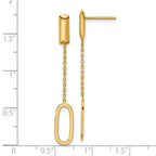 14K Polished Elongated Oval and Bar Post Dangle Earrings