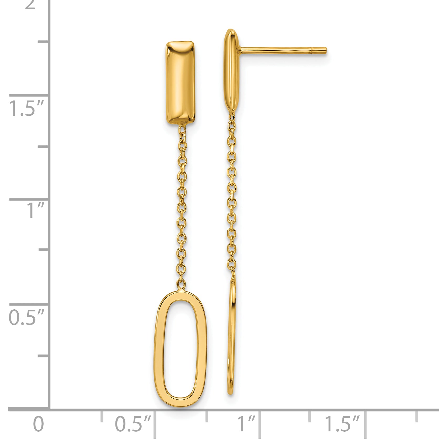 14K Polished Elongated Oval and Bar Post Dangle Earrings