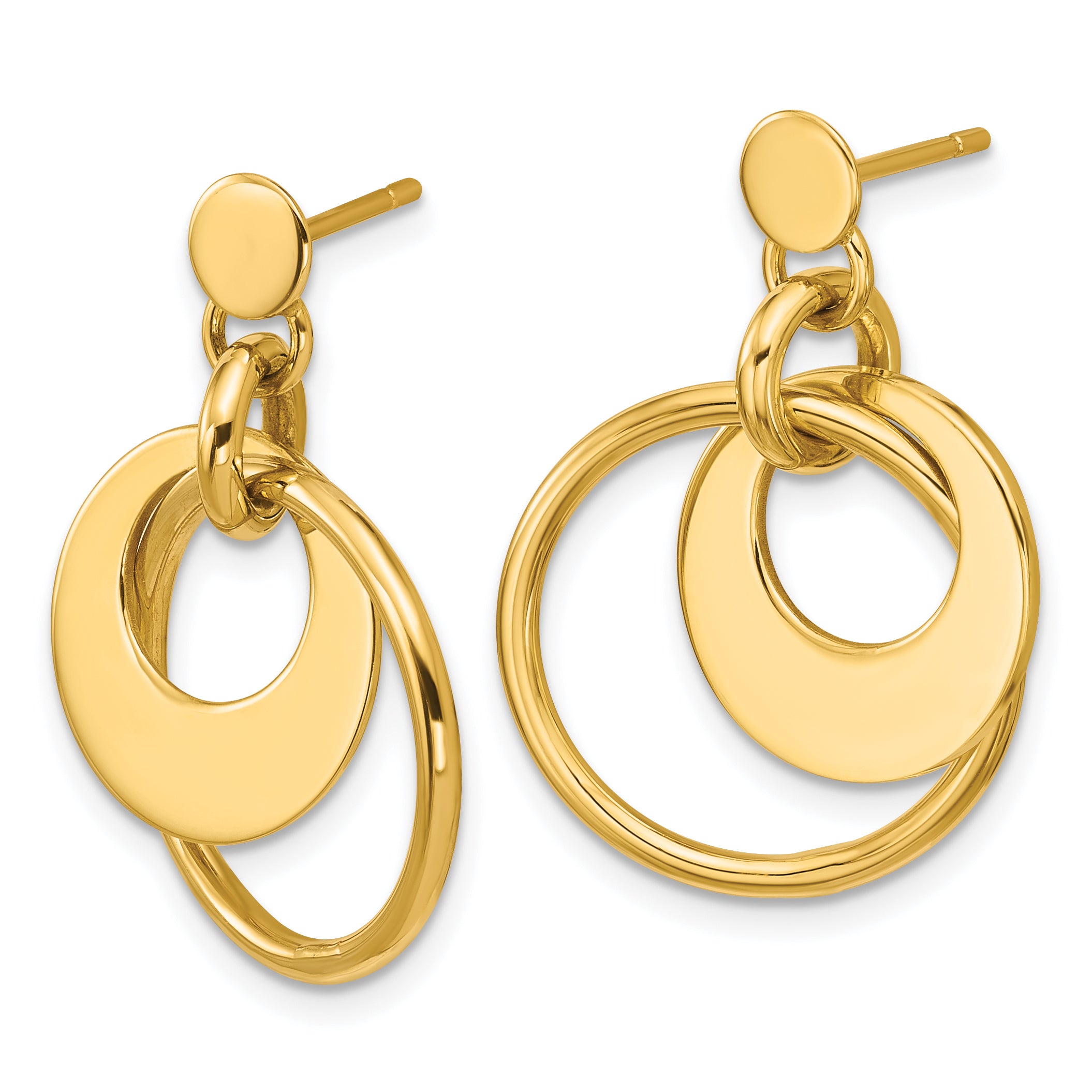 14K Polished Fancy Double Circle Post Dangle Earrings Secondary image