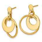 14K Polished Fancy Double Circle Post Dangle Earrings