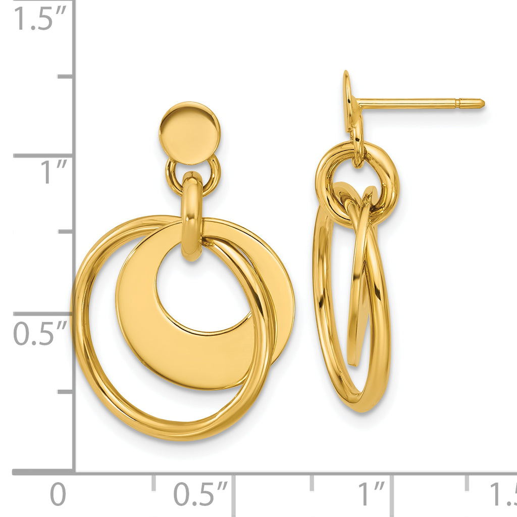 14K Polished Fancy Double Circle Post Dangle Earrings