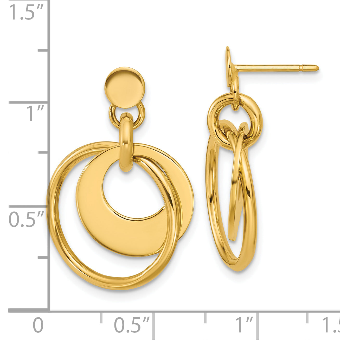 14K Polished Fancy Double Circle Post Dangle Earrings