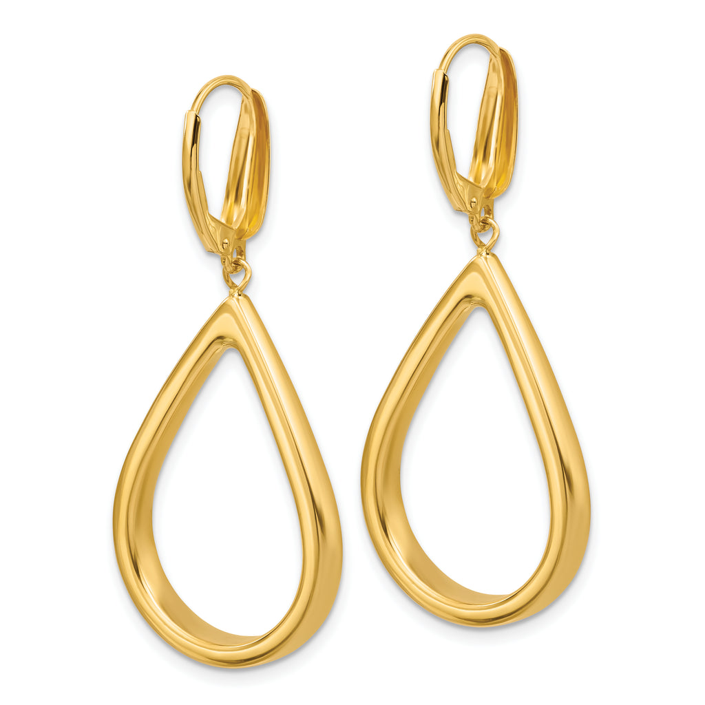 14K Polished Open Teardrop Leverback Dangle Earrings